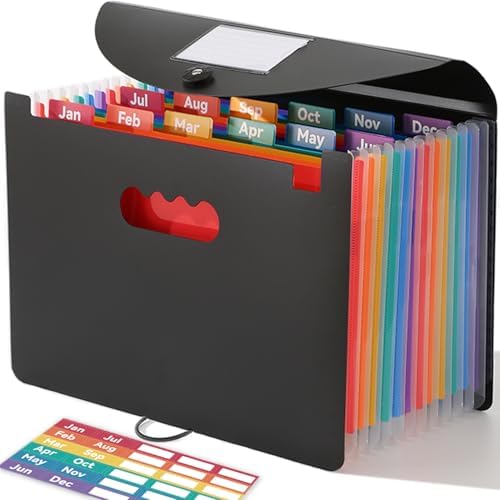 SortRax Monthly 12-Pocket Accordion File Organizer, Letter/A4 Size, Black
