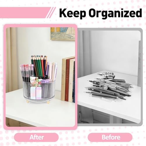 360 Rotating Pen Pencil Holder for Desk, Pen Organizer with 5 Slots
