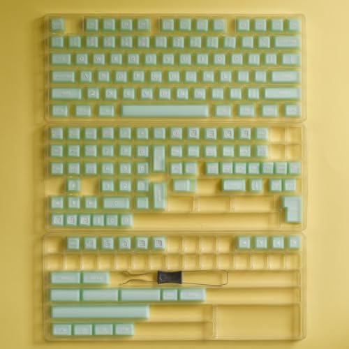 ULTRAEQUIP Jade Keycaps, 160 Keys Double Shot, PBT RSA Profile, Translucent Shine Through Custom Keycap Set with Split/ 7U Spacebar for Alice ISO ANSI/ 61/64/84/87/100/104/108 Mechanical Keyboard