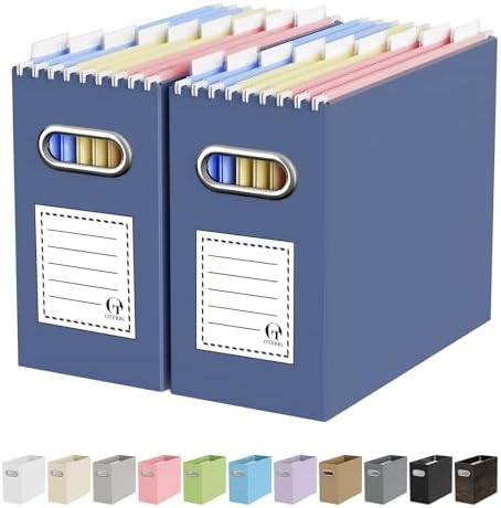 Oterri Portable Collapsible Cardboard File Box with Handle for Letter-Size