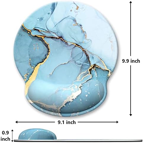 Ergonomic Mouse Pad with Wrist Support, Marble Style Memory Foam Wrist Rest Mouse Pads, Cute Computer Laptop Office Accessories Decor, Pain Relief Mousepad for Gaming Work Men Women, Blue