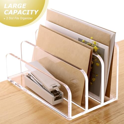 SANRUI Clear Acrylic Mail File Organizer Sorters for Desk, 3 slot Laddered