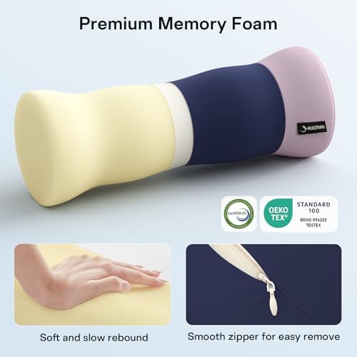 Neck Roll Pillow - Cooling Cover Round Neck Pillow for Sleeping - Memory Foam Cervical Roll Pillow - Ergonomic Bolster Pillow for Neck, Leg, Back, Yoga, Relaxing (Blue Purple)