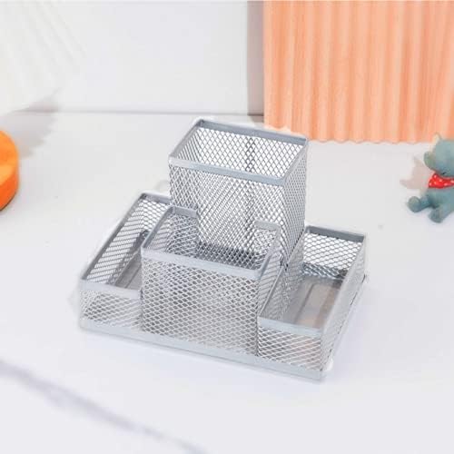 Desk Organizer Desktop Mesh Pen Pencil Holder Caddy with 4 Compartments, Office Home School Classroom Accessories Cool Supplies (Silver)