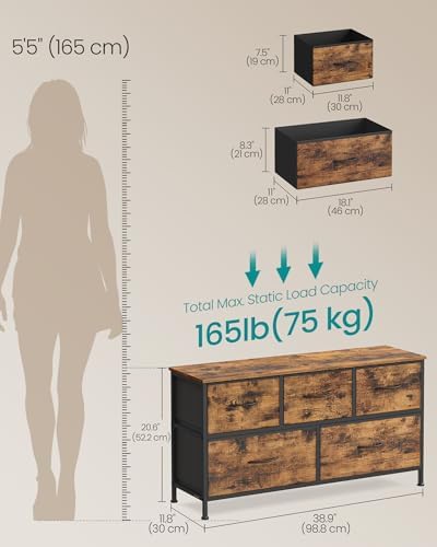 SONGMICS Dresser for Bedroom, Wide Dresser with 5 Fabric Drawers