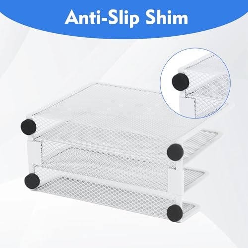 EASEPRES Desk Mail Organizer, Office Small Desktop Metal Mesh Envelope Letter Sorter Paper File Holder Organizer with 3 Vertical Upright Compartments, White 2 Pack