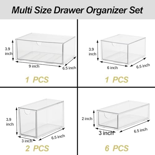 Acrylic Makeup Organizer, 10 Drawers Clear Storage Organizer Desktop Stackable Storage Drawers, Plastic Organizer Bins for Makeup, Stationery, Cosmetics, Vanity, Bathroom,Cabinet,Pantry Office Desk
