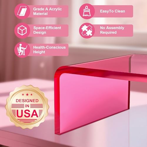 Acrylic Monitor Stand Riser Pink Laptop Stand Riser L15 xW7.5 xH4