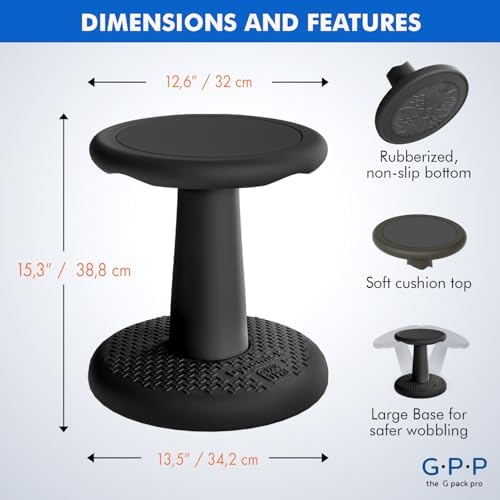 Gpack-pro Kids Wobble Stools, 2-Pack, 15.3-Inch Active Seating, Black