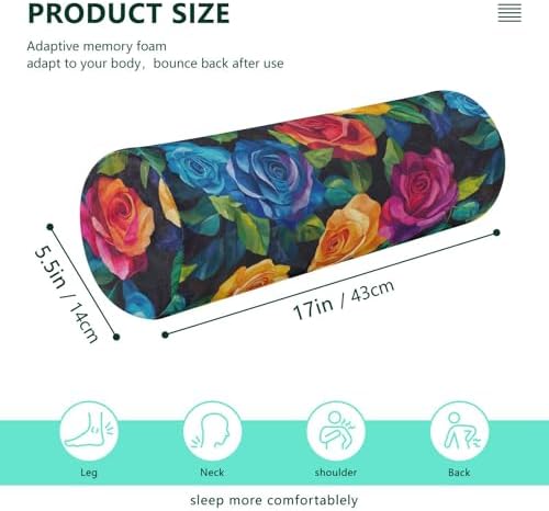 Black Vivid Colorful Roses decorative Bed Neck Roll Pillow Roller Pillow For Neck Massage Table Cushion Pad Foam Lumbar Support For Bed almohada para yoga