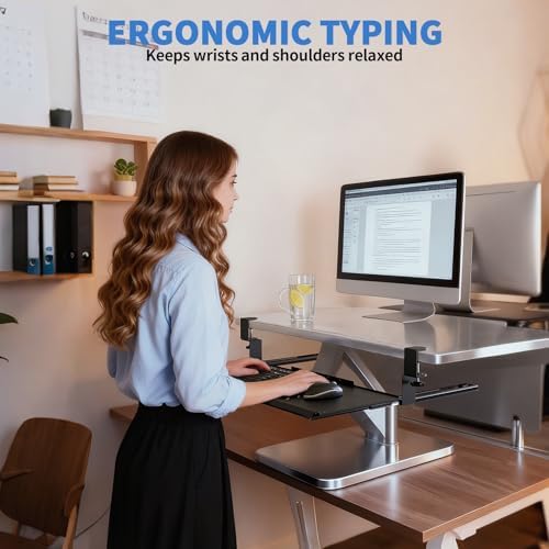 Keyboard Tray Under Desk - Full Metal Slide Out Holder, Rust-Resistant & Scratch-Proof, 26x13" Tray, Double C-Clamps for L Shape/Regular Desks, Standing/Sitting Workstation(Black-A)