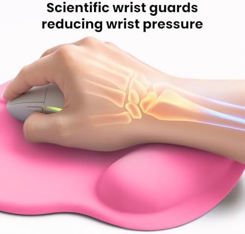 Pink Mouse pad with Wrist Rest,Relieving Pain Memory Foam Computer pad, Ergonomic Desktop Mouse, Silicone Material Mouse pad, with Non-Slip PU Base (Pink)