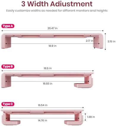 Pink Monitor Stand Riser, Klearlook Foldable, Height Adjustable Computer Stand, Desk Shelf Riser with Storage Drawer &Tablet Phone Stand for Desktop, Laptop