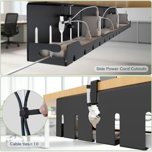 KEEGH Under Desk Cable Management Tray 48 in, Large Cord Hider, Black