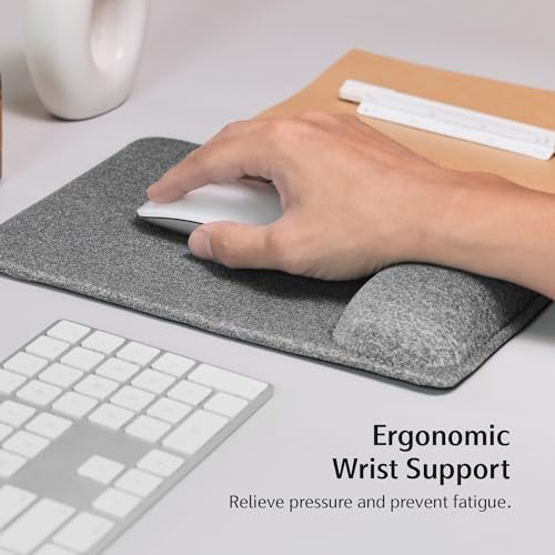SenseAGE Large Ergonomic Mouse Pad with Wrist Rest Support, Enhanced Comfort & Space, Non-Slip Mouse Mat for Desk, Laptop & Computer, 10.6 x 7.3 inch (Grey)