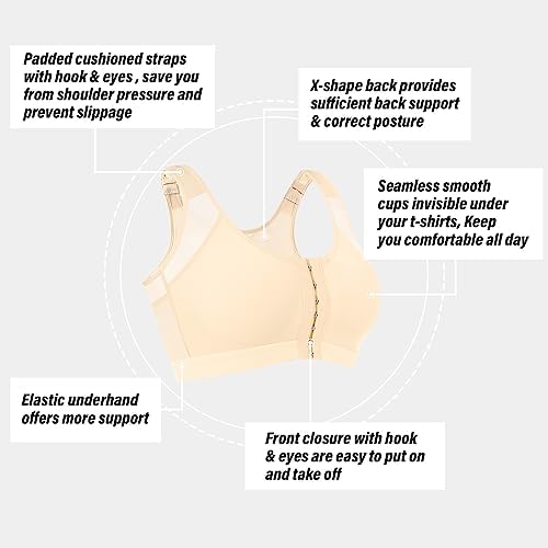 Front Closure Posture Corrector Wireless Bra Back Support Comfy Unlined Bras Full Coverage Bra with Nipple Covers