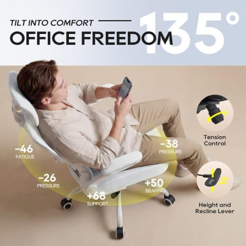 Ergonomic Office Chair for Long Hours, Padded Lumbar Support for Lower Back Relief, 330 lb Capacity, Comfortable Computer Desk Chair for Home Office, Work & Study