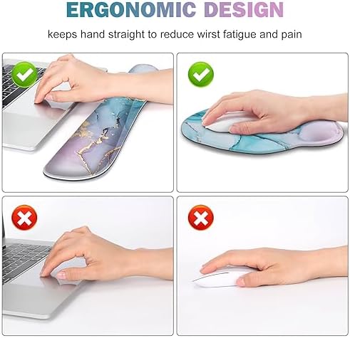 ToLuLu Desk Mat, XXL Large Mouse Pad Wrist Support Set，4 in1 Gaming Mousepad Desk Pad+ Ergonomic Mouse Pad with Wrist Rest + Keyboard Wrist Rest+Coaster for Home Office Computer, Blue Glitter Marble