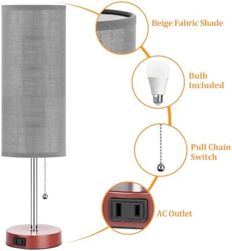 Dott Arts 18" Table Lamp for Bedroom, 3-Color Bedside Lamps with Pull Chain