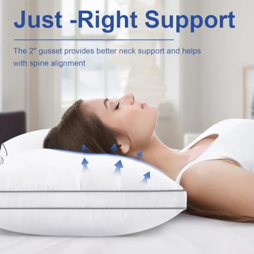 CHOKIT Gusseted Pillows King Size Set of 2, Fluffy Bed Pillows for Sleeping