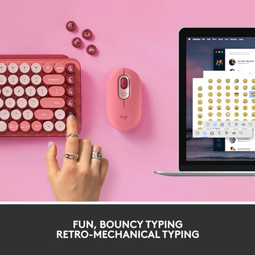 Logitech POP Keys + POP Mouse - Wireless Keyboard and Bluetooth Mouse Combo with Typewriter-Style Mechanical Keys, Emoji Features, Cute Compact Design - Heartbreaker Rose