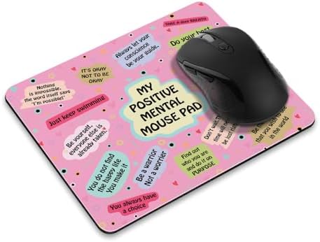 Non-Slip Rectangle Mousepad, WIRESTER Positive Mental Quotes Pink Background Mouse Pad for Home, Office and Gaming Desk