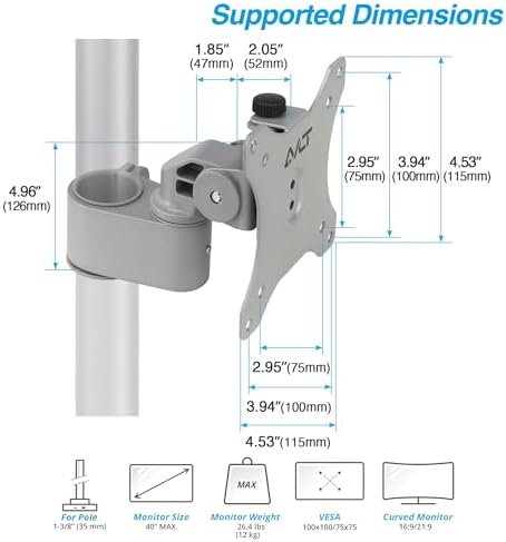 AVLT Single 40 Inch Monitor Head Add-On Kit for Pole Top Mount – Gray