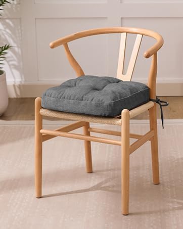 IASEAHK Chair Cushions for Dining Chairs, Dining Chair Cushions, Tufted Indoor Chair Pads with Ties & Non Slip Backing, Seat Cushions for Kitchen Chairs 16.5” x 16.5” x 3.5”, Set of 6, Grey