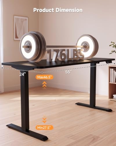 Standing Desk, 55 × 24 Inches Electric Height Adjustable, Home Office