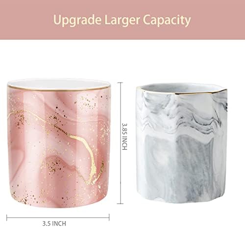 Large Capacity Colored Pen Holder for Desk, Ceramic Pencil Holder Pen Cup Marker Holder Makeup Brush Holders, Desk Accessories & Workspace Organizers for Home, Office, Red Marble