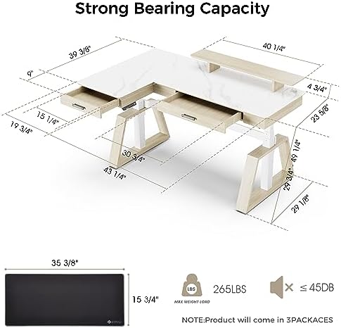 EUREKA ERGONOMIC Electric Standing Desk with Dual Drawers,63 Inches Height Adjustable L-Shaped Office Desk,Sit Stand Desk Ergonomic Executive Desk Computer Workstations with Monitor Stand,Left/White