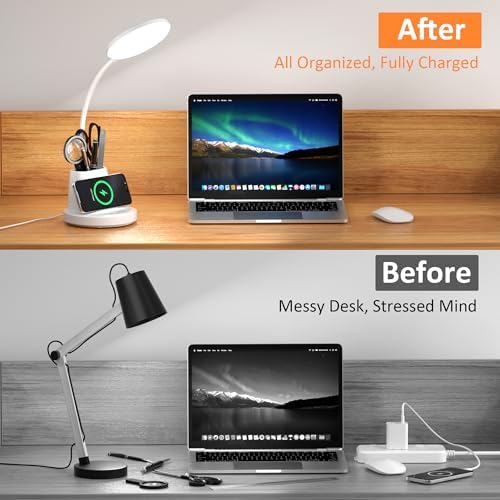 LED Desk Lamp with Wireless Charger for Home Office, White