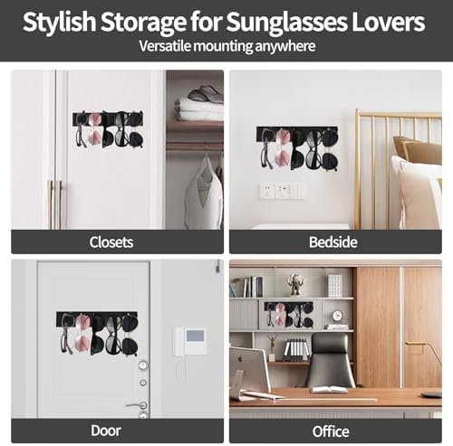 2 Pack Wooden Sunglasses Holder Organizer Wall Mounted