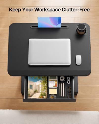 HUANUO 28" Mobile Standing Desk with Drawer and Charging Station