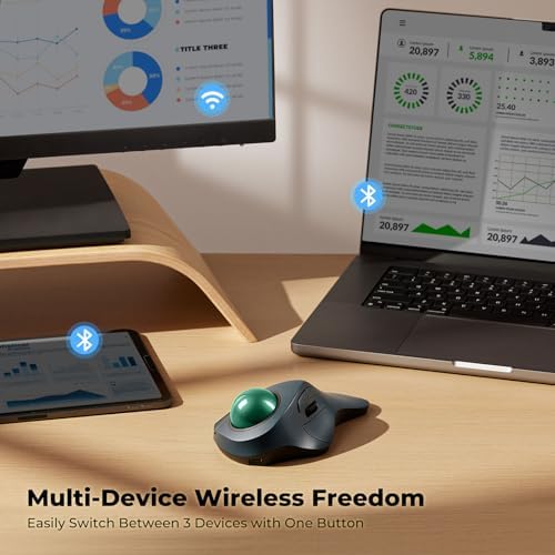 Wireless Ergonomic Trackball Mouse, Large Hands, 44mm Index Finger Control