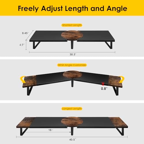 Across-Star Dual-Monitor Stand for Desk - Large Adjustable Length and Angle Riser for 2 Monitors, Double Computer Desktop Organizer, Shelf for TV, Laptop, Printer