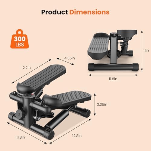 Sweetcrispy Mini Stair Steppers with Resistance Bands for Exercise at Home, Portable Exercise Twist Stepper Machine for Full Body Workout, 300LBS Capacity