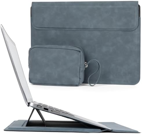Allinside 13-14 Inch Laptop Sleeve Case for MacBook Pro 14" 2021-2026/MacBook Air 13" 2010-2017/MacBook Pro 13" 2010-2015, Waterproof Matte PU Leather Sleeve Cover with Stand & Accessory Pouch, Blue