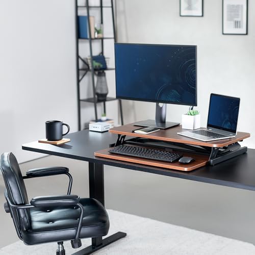 VIVO Dark Walnut 32 inch Standing Desk Riser, DESK-V000SD
