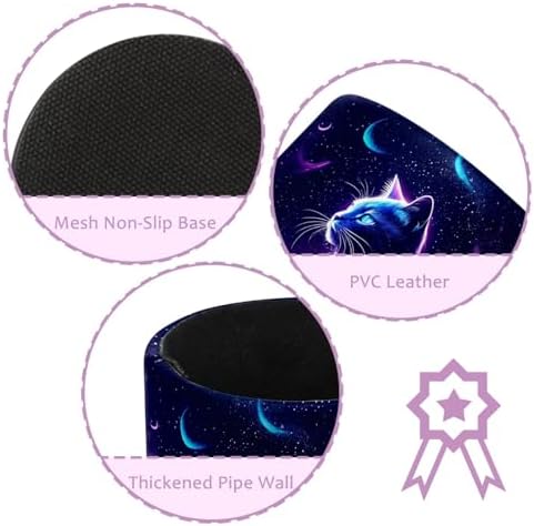 Fantasy Purple Starry Sky Cat Pen Holder Pencil Organizer Cute Pencil Cup Desk Decor Makeup Brush Holder PU Multifunctional Office Supplies for Home Classroom School