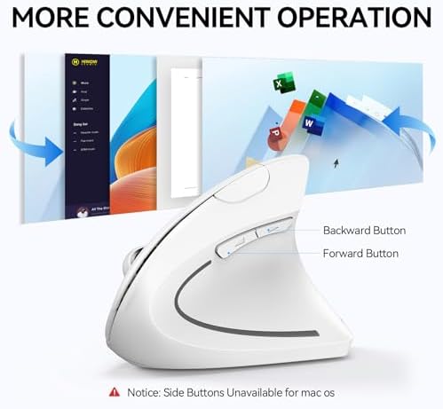 TECKNET Ergonomic Mouse, 4800 DPI Wireless Bluetooth Vertical, 3-Device