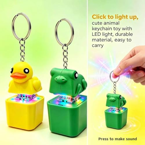 Frog Croaking Fidget Toy,Quacking Duck Stress Reliever Keychain with Colorful Lights,Rechargeable Keyboard Clicker,Stress Reliever for Anxiety and Sensory Fun(2PCS)