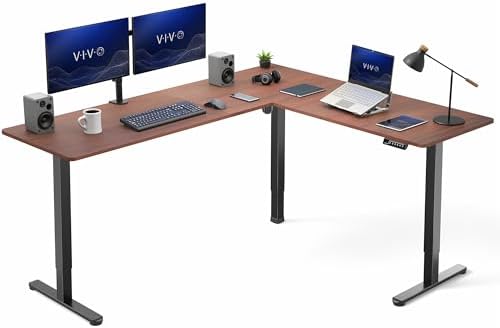 VIVO Dark Walnut 75 x 63 in Corner Standing Desk, DESK-E3CTD-75