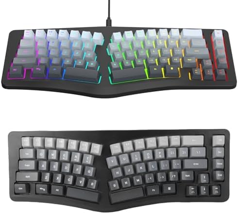 VBESTLIFE Wired Ergonomic Keyboard, Compact Mini Split Keyboard 69 Keys, RGB Backlight, Detachable Type C, for Desktop PC Laptop