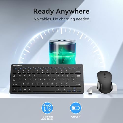 TECKNET Wireless Keyboard and Mouse Combo, 2.4G Mini Cordless Computer Keyboard and Mouse Set, Silent Adjustable 1600 DPI, Quiet Click, Lag-Free for Computer, Laptop, PC, Windows, Mac, Chrome OS