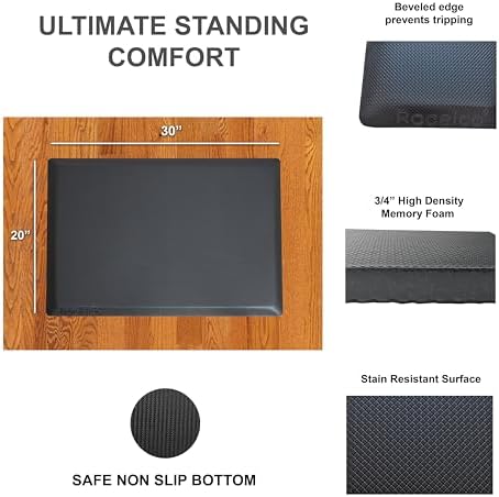 Rocelco 37.4" Electric Standing Desk Converter with Anti-Fatigue Floor Mat - AC USB Charger - Motorized Adjustable Sit Stand Up Computer Workstation Riser - Large Keyboard Tray - Black (R EDRB-MAFM)