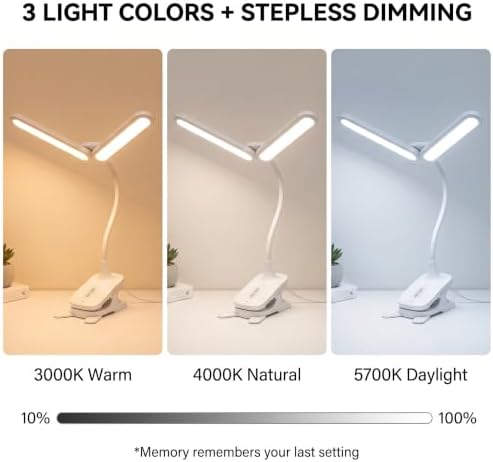 OTUS Clip On Desk Lamp, Rechargeable Dual Light Bar, Cordless Reading Light