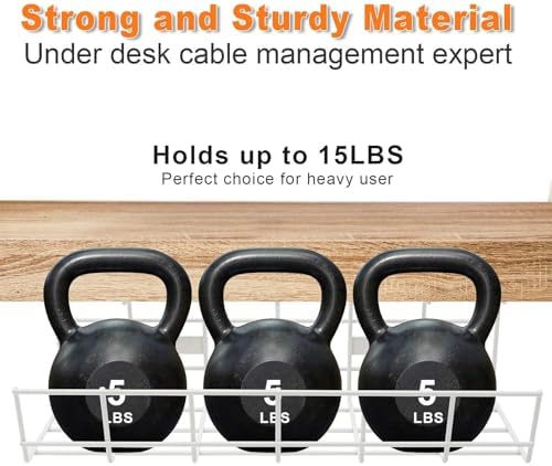 Under Desk Cable Management- 4 Pack Cord Organizer. Metal Wire Cable Management Tray for Office, Studio and Home. Super Sturdy Under Table Cable Managements - White Cable Organizer