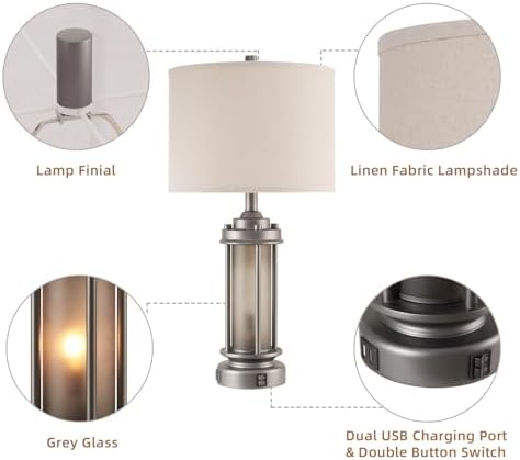 AIEAMPDO Set of 2 Farmhouse Bedroom Table Lamps with 2 USB C+A Ports
