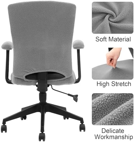 Tallew 4 Pcs Office Chair Covers Pads Set, Square High Back, Grey, Sherpa